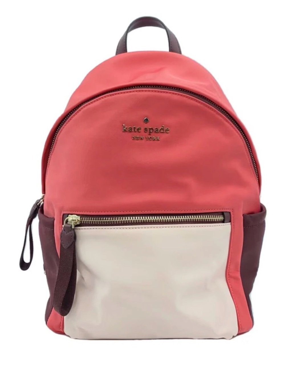 kate spade Coral, Cream & Burgundy Nylon Backpack